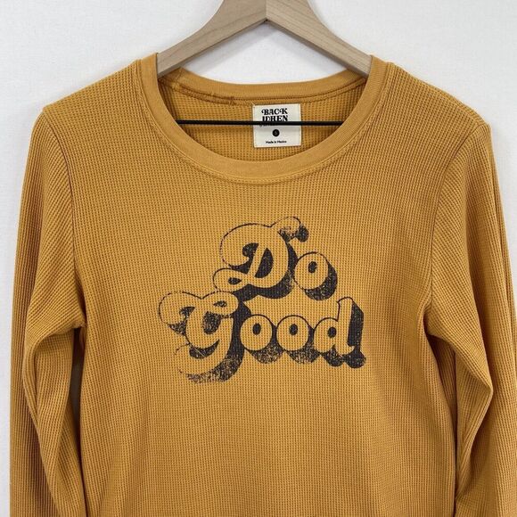 Back When‎ Anthropologie Shirt Womens Small Yellow Thermal Waffle Knit Boho - Picture 5 of 12